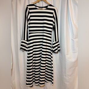 Jade Mackenzie black & white horizontal striped dress long bell sleeves size M